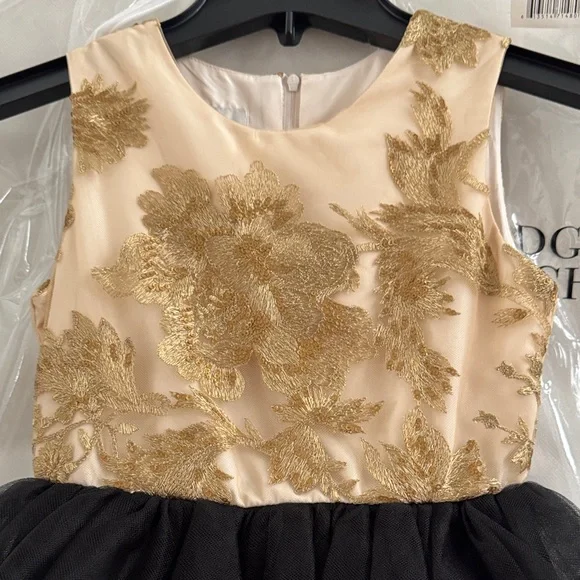 Badgley Mischka Black and Gold Formal Kids Dress